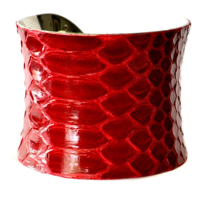 Glossy Red Snakeskin Silver Cuff Bracelet - by UNEARTHED