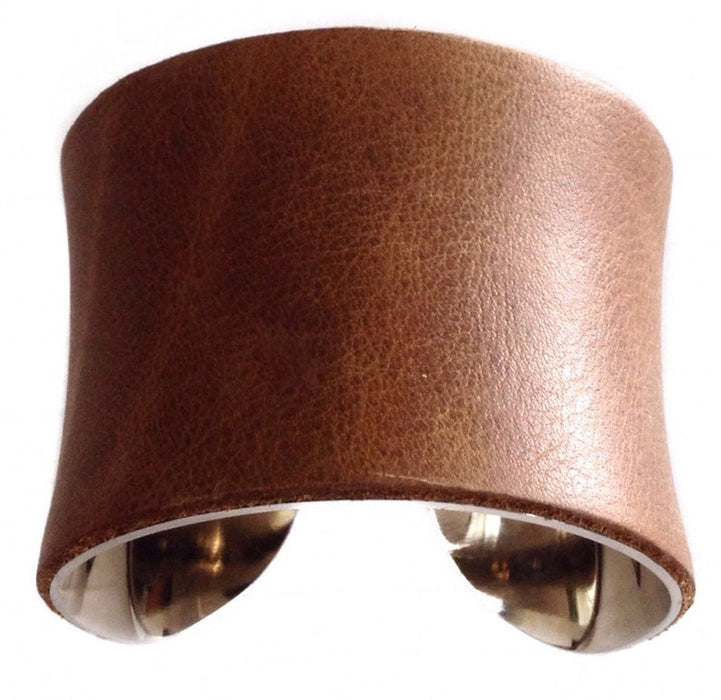 Caramel Distressed Leather Silver Lined Cuff - by UNEARTHED