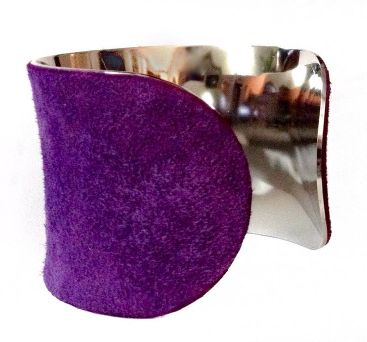Purple Suede Silver Cuff Bracelet, Bangle Bracelet - by UNEARTHED