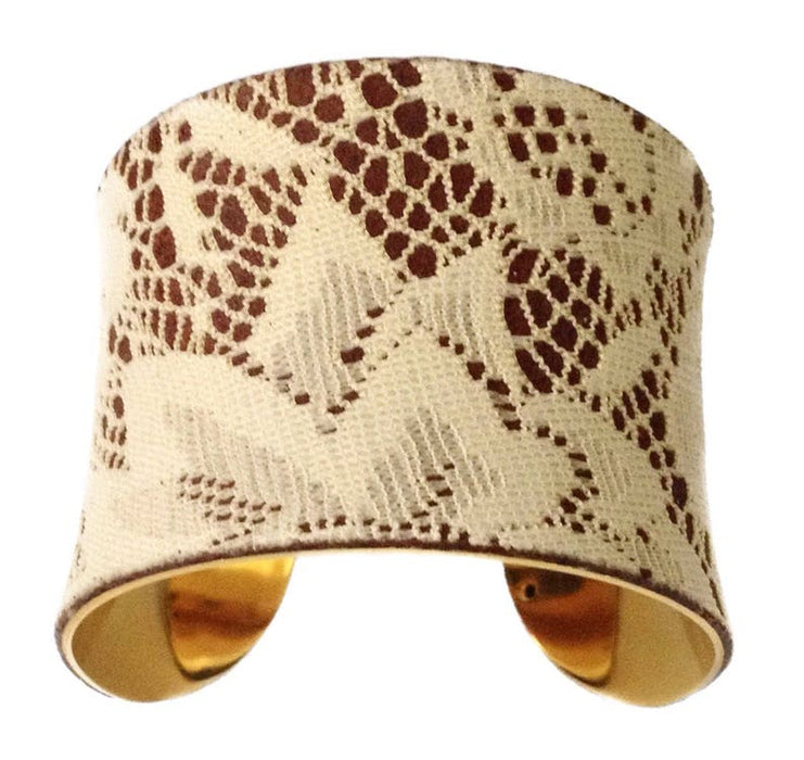 Leather and Lace Gold Lined Cuff Bracelet in Ivory - by UNEARTHED