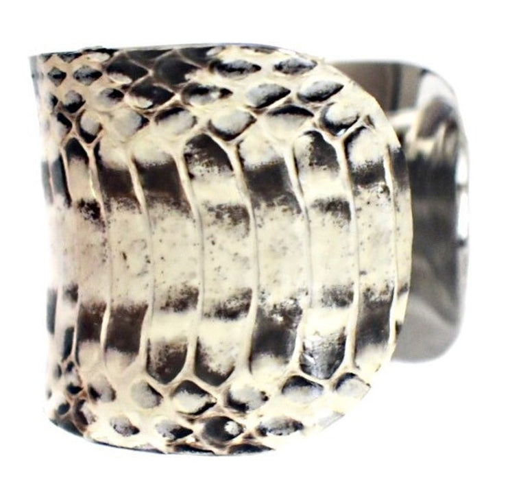 Natural Snakeskin Row Cut Silver Lined Cuff Bracelet - by UNEARTHED