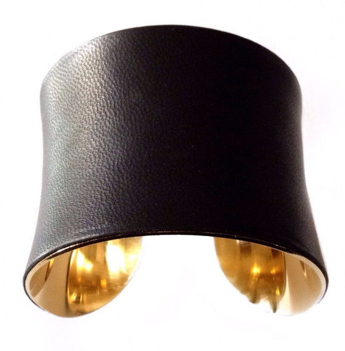 Black Lambskin Leather Gold Lined Cuff Bracelet - by UNEARTHED