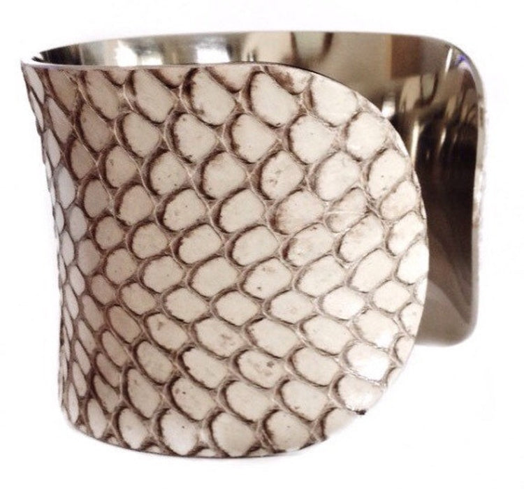 Glossy Ivory Genuine Snakeskin Cuff Bracelet - by UNEARTHED