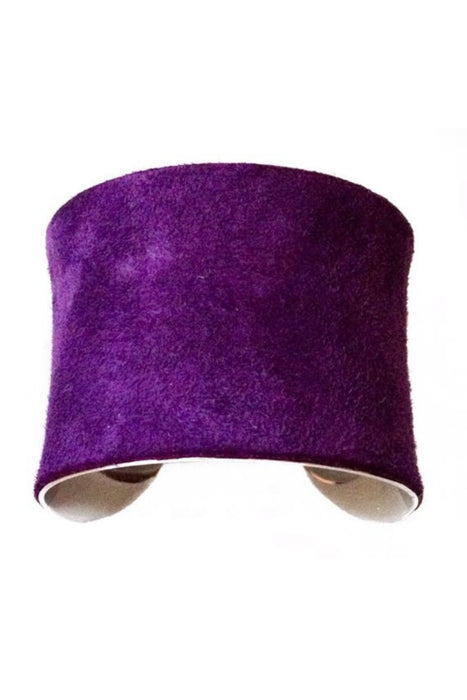 Purple Suede Silver Cuff Bracelet, Bangle Bracelet - by UNEARTHED