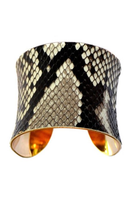 Natural Snakeskin Gold Lined Cuff Bracelet - by UNEARTHED