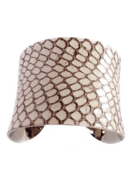 Glossy Ivory Genuine Snakeskin Cuff Bracelet - by UNEARTHED